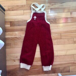 Handmade Knit Red Overall Romper Approx. 9-12 Months Kids Baby Festive Christmas